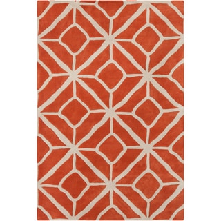 Handmade 'Allie' Geometric Orange/Cream Wool Rug (5' x 7'6)
