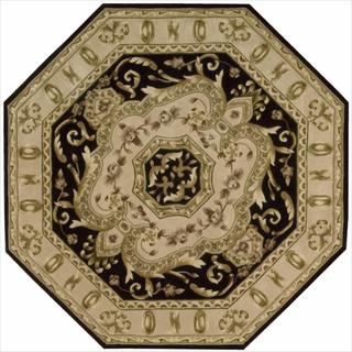 Hand-knotted Versailles Palace Floral Black Octagon Rug (6' x 6')