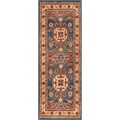 Afghan Hand-knotted Kazak Navy/ Beige Wool Rug (2'2 x 6'2)