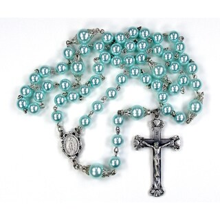 Silverplated Light Green Glass Pearl Rosary