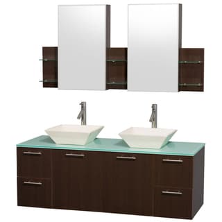 [1] Wyndham Collection 'Amare' 60-inch Espresso/ Green Top/ Bone Sink Vanity Set
