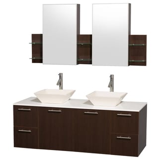 (^.^)/  Wyndham Collection 'Amare' 60-inch Espresso/ White Top/ Bone Sink Vanity Set