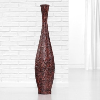 PoliVaz Embossed Bronze Large Trumpet Floor Vase (Indonesia)