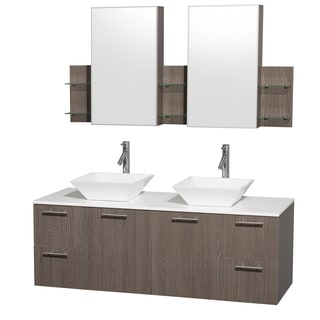 See Reviews Wyndham Collection 'Amare' 60-inch Grey Oak/ White Top/ White Sink Vanity Set