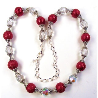 Silverplated Deep Red Bumpy Glass Pearl Wedding Jewelry Set