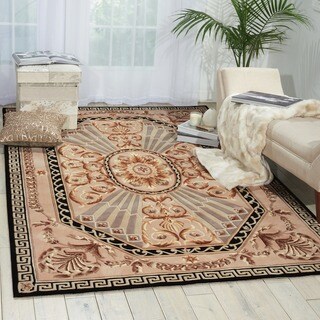 Hand-knotted Versailles Palace Beige/ Green Wool Rug (9'6 x 13'6)