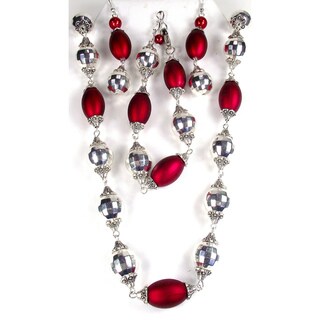 Silverplated Dark Red and Silver Crystal Wedding Jewelry Set