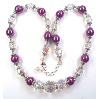 Silverplated Dark Plum Glass Pearl Wedding Jewelry Set
