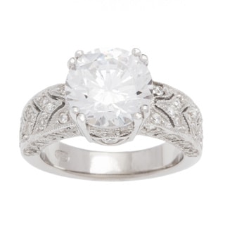 Plutus Sterling Silver Cubic Zirconia Princess Antique Wedding-style Ring