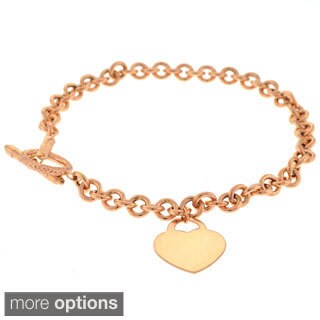 14k Rose Gold Heart Charm 7.5-inch Bracelet