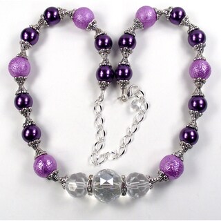 Silverplated Lilac Bumpy Glass Pearl Wedding Jewelry Set