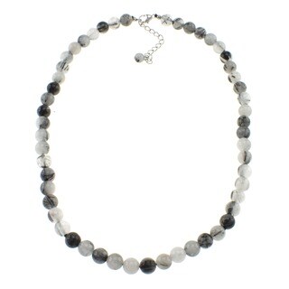 Pearlz Ocean Sterling Silver Black Rutilated Quartz or Garnet Necklace