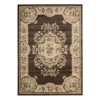 Aubusson Collection Brown Rug (7'9 x 9'9)