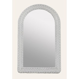 White Wicker Round Top Dresser Mirror