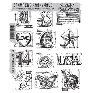 Tim Holtz Cling Rubber Stamp Set Mini Blueprints