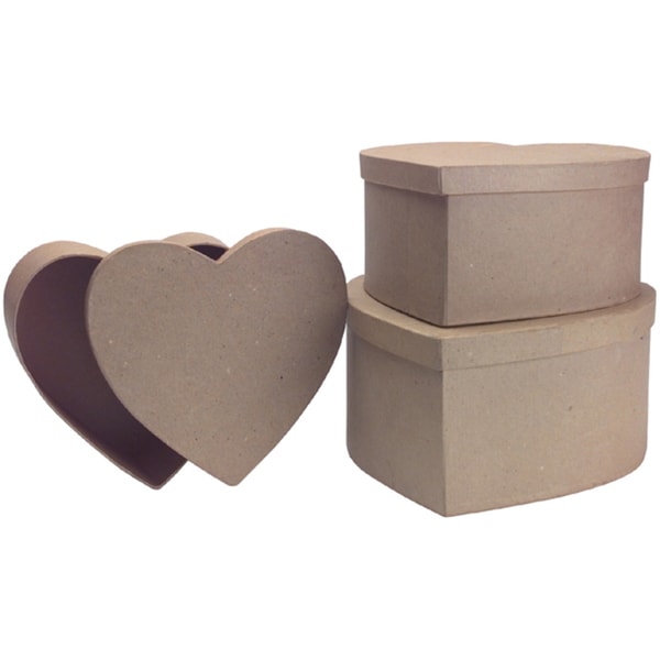 Paper Mache Heart Box Set of 3-9-3/4", 8-3/4", 8"