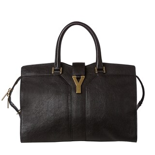 Yves Saint Laurent 'Cabas Y' Medium Black Leather Tote Bag
