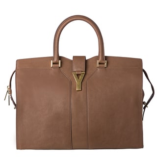 Yves Saint Laurent 'Cabas Y' Large Taupe Leather Tote Bag
