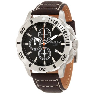 Nautica Men's Brown Crocodile Leather Black Dial Watch