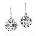 Silver Round Celtic Heart Knot Dangle Earrings (Thailand)