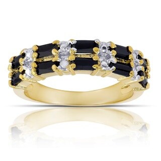 Gem Jolie 18k Gold Overlay Sapphire and Diamond Accent 2-row Ring