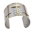 Handcrafted Hammered Brass Copper Sideways Crosses Cuff Bracelet (India)