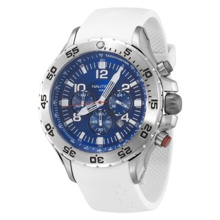 Nautica Men's NST Chrono Blue Dial and White Resin Strap Quartz Watch