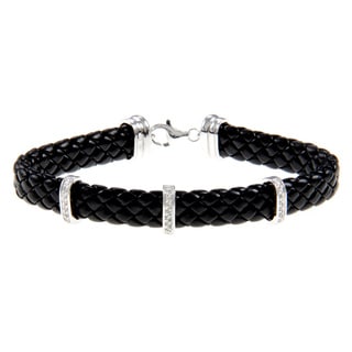 Silver and Black Leather 1/4ct TDW Diamond Bracelet