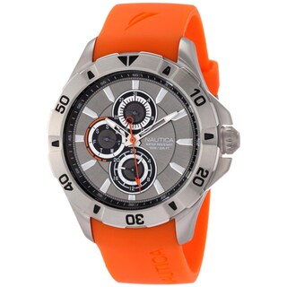 Nautica Men's NST-06 N14612G Orange Resin Quartz Grey Dial Watch