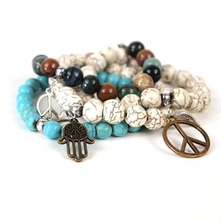 Pretty Little Style Goldtone Agate Bead Bracelet Set