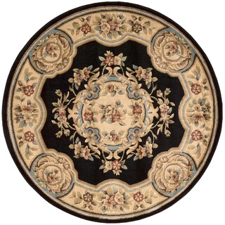 Aubusson Collection Black Wool Blend Rug (5'3 Round)