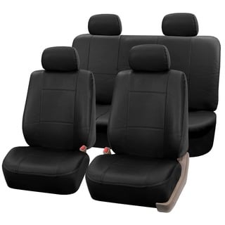 FH Group Black PU Leather Universal Full Set Solid Bench Seat Covers