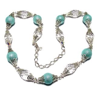 Silverplated Light Aqua Bumpy Glass Pearl Wedding Jewelry Set