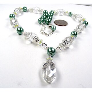 Silverplated Sage Green Glass Pearl Wedding Jewelry Set