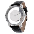 Steinhausen Mens Stainless Steel Floating Quartz Silver Dial Watch with Lizard Grain Leather Band