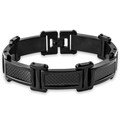 Crucible Black-plated Stainless Steel Men's Carbon Fiber Link Bracelet