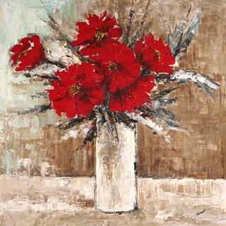 Art in Style 'Red Flowers in Vase' Hand-Painted Canvas Wall Art
