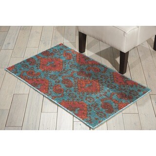 Kindred Bold Ikat Print Aqua Area Rug (2'3 x 3'9)
