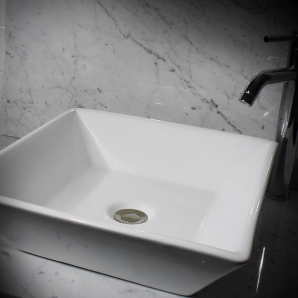 Highpoint Collection 16-inch Square White Bathroom Vessel Vanity Sink