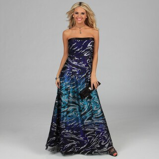 NV Couture Women's Turquoise/ Royal Glitter Strapless Gown