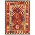 Afghan Hand-knotted Mimana Kilim Red/ Ivory Wool Rug (4'9 x 6'4)