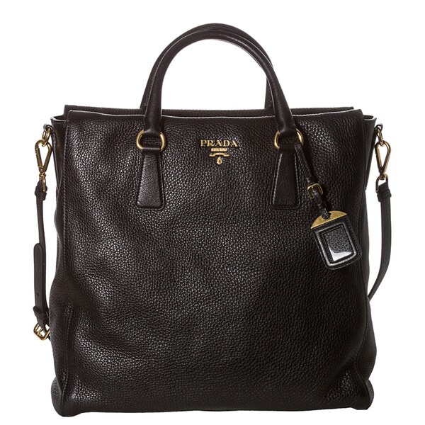 Prada \u0026#39;Vitello Daino\u0026#39; Black Leather North-South Tote Bag ...  