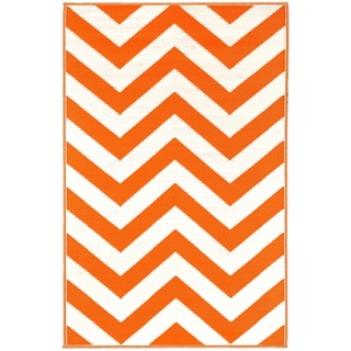 (^ ^)// Prater Mills Orange and White Indoor/ Outdoor Rug