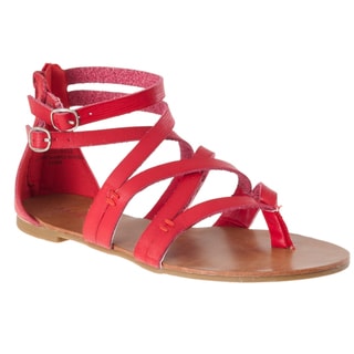 Riverberry Women's 'Laguna' Red Lizard-print Gladiator Sandals