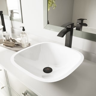 VIGO Square Shaped White Phoenix Stone Glass Vessel Bathroom Sink