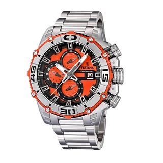 Festina Men's Stainless Steel Black/ Orange Chrono Watch