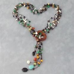 Cotton Rope Sweet Surprise Multi-gemstone Lariat Necklace (Thailand)