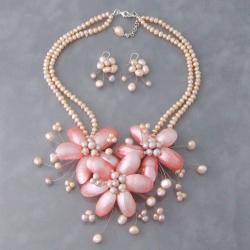 Pink Shell and Pearl Floral Jewelry Set (3-10 mm) (Thailand)