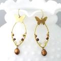 Brass Butterfly and Bronze Pearl Drop Earrings (4-10 mm) (Thailand)