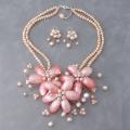 Pink Shell and Pearl Floral Jewelry Set (3-10 mm) (Thailand)
